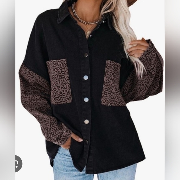 Trendy boutique Jackets & Blazers - Boutique Leopard Print Black Button-Up Women's Jacket Large 25 PTP - EUC